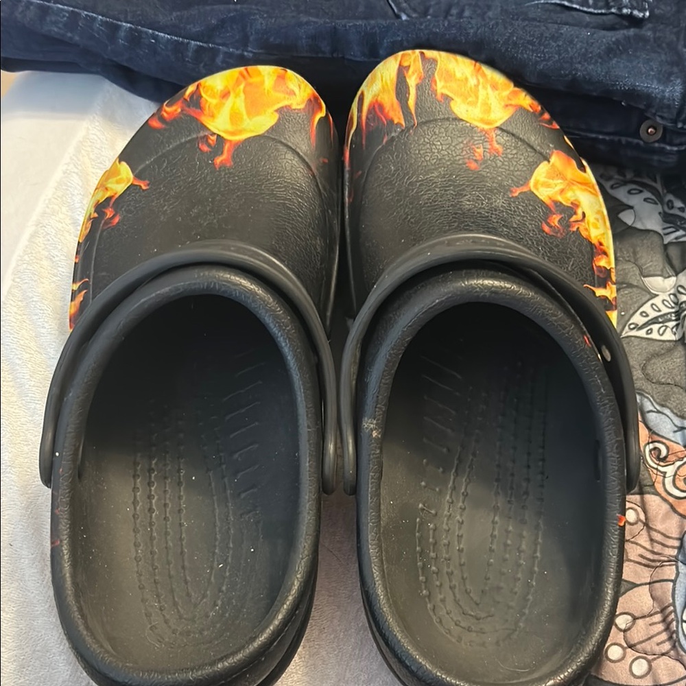 Women’s Black and Orange Clogs